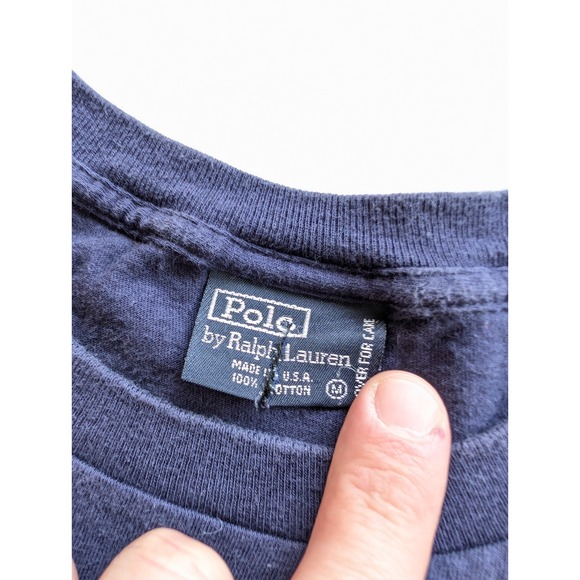 Vintage Polo Ralph Lauren Shirt Medium Blue Pocket Short Sleeve T-Shirt USA Made - Picture 3 of 6